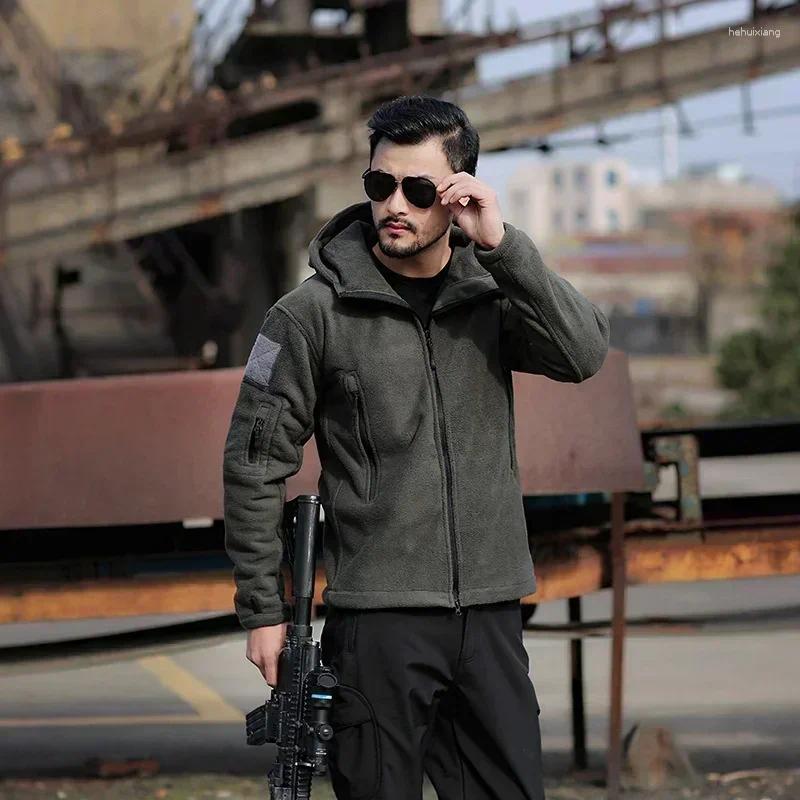Men's Jackets Winter Fleece Jacket Military Tactical Solid Warm Coats With Hat Outdoor Sports Combat Hiking Polar