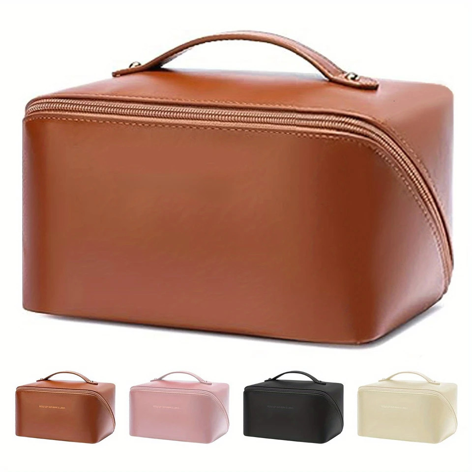 Ship from US 1pc Large Portable Capacity Cosmetic Bag For Women MakeupTravel PU Leather Skincare Toiletry BagMakeup Organizer 250227FBB
