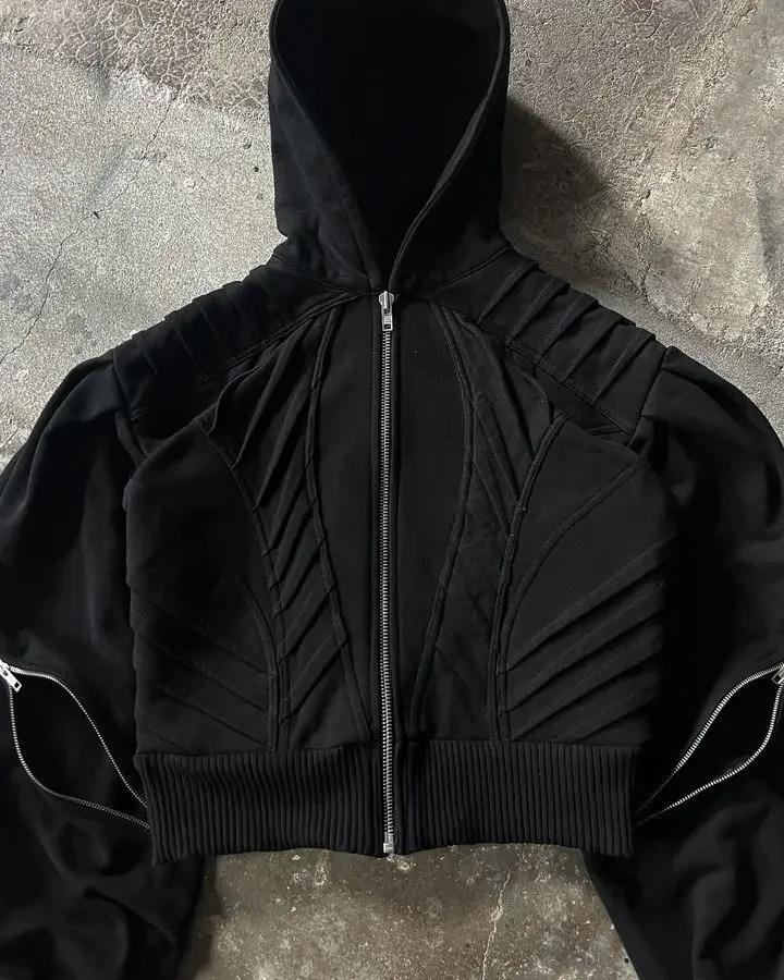 Rock Hip Hop Zip Up Long Sleeves Loose Hoodie Gothic Men Women Stripe Patchwork Big Pocket Jacket Y2k Retro Street Sweatshirt 250227