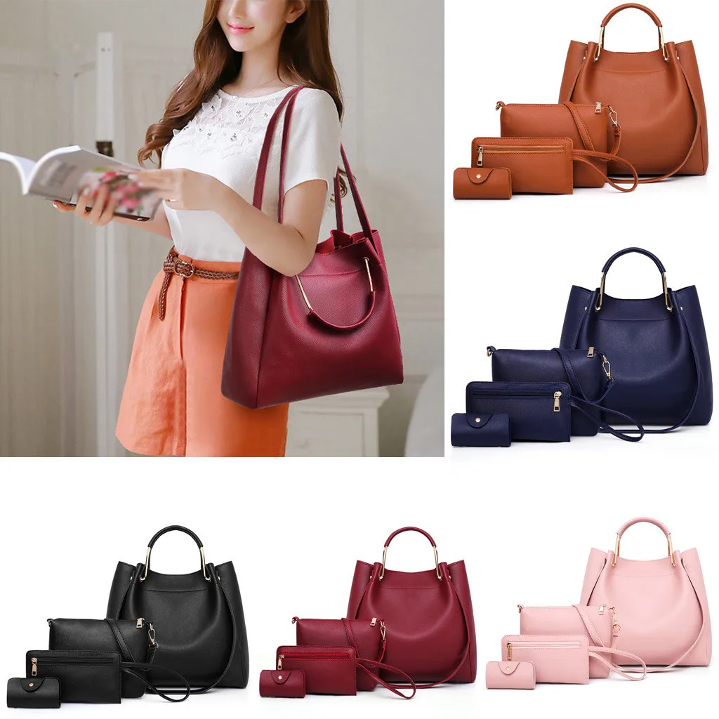 Ship from US One Shoulder Bag For Women Fashion Womens Trend FourPiece Solid Color Leather Handbag 250227FBB
