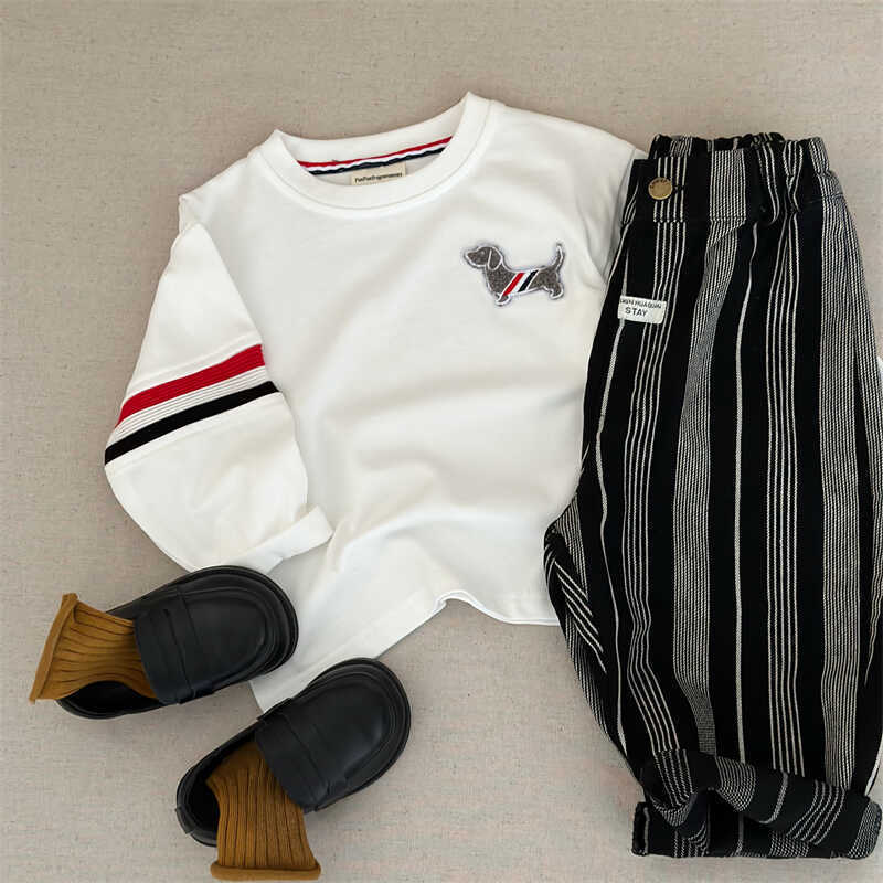 T-shirts Linlin Mama Childrens Cotton T2025 Autumn Edition TB Trendy Brand Long Sleeve T-shirt Baby Dog Label Round Neck Bottom Shirt TrendyY250227CN5