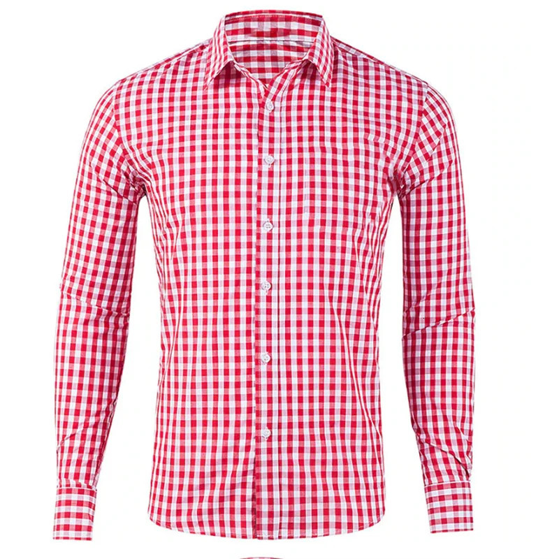 Mens shirt buttonup red blue long sleeve plaidcheck lapel street resort printed clothing fashion casual Hawaii 5XL 250226