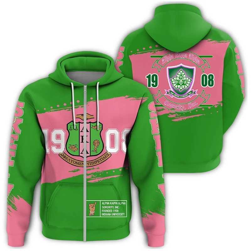 AKA 1908 Sorority Pullover Zip Up Hoodies For Women 3d Printed Casual Oversized Personity Anniversary Sweatshirts Womens Coat X250227