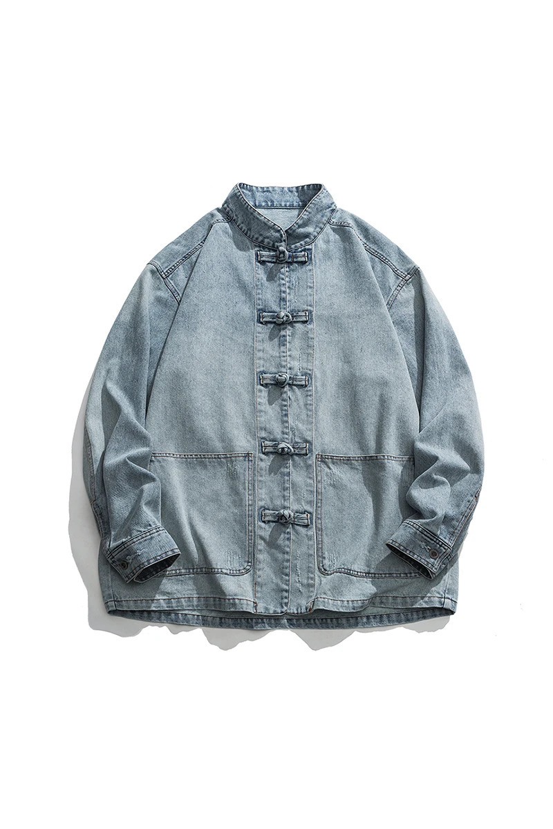 Chinese Style Denim Jacket Men Streetwear Oriental Clothes Autumn Male Jeans Coat Vintage Fashion Hip Hop Loose Outwear 250225