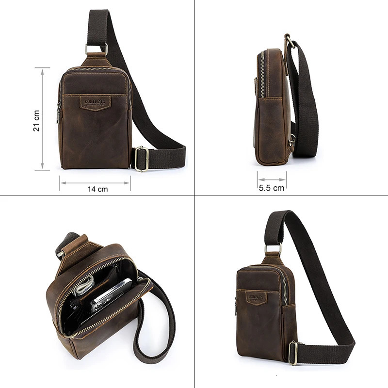 Ship from US Genuine Leather Men Chest Bag Small Crossbody Fanny Pack Casual Travel Sling Shoulder Messenger Mini Handbag Male 250227FBB