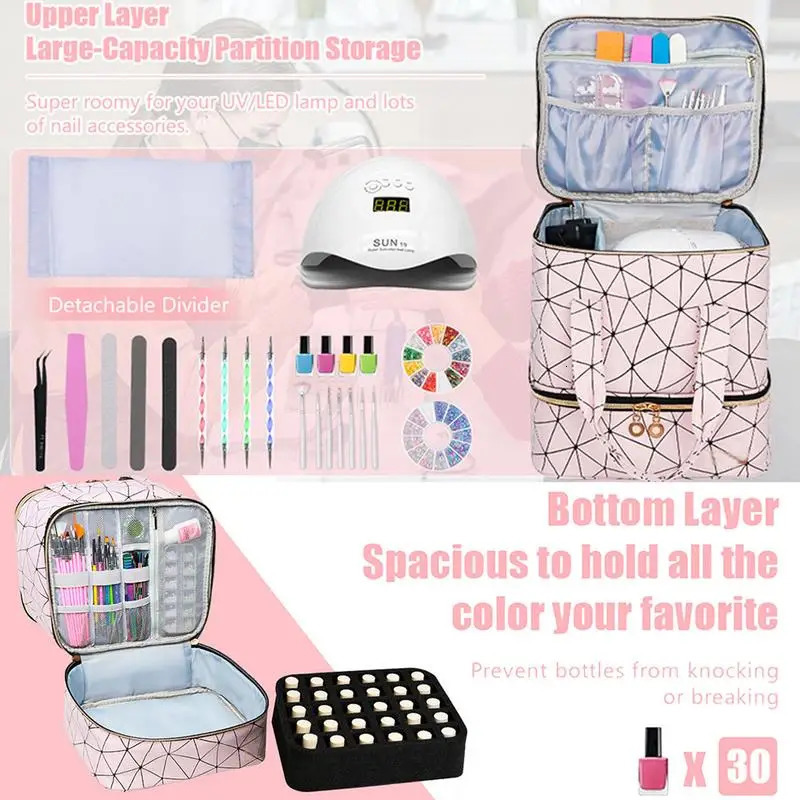 Ship from US Essential Oil Bag Portable Nail Polish Storage Makeup Cases Organizer Cosmetic Handbag With Handle Layers For Travel 250227FBB