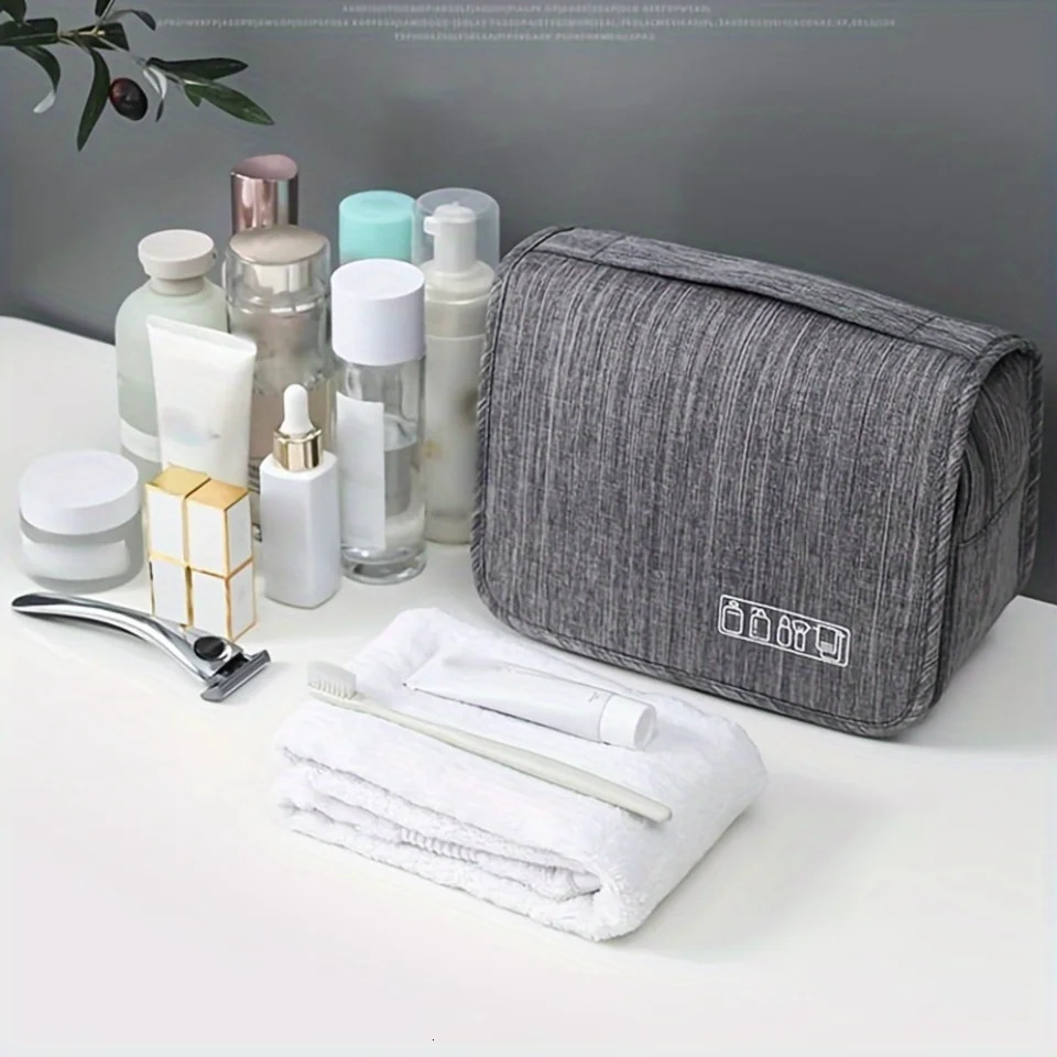 Ship from US Large Capacity Cosmetic Travel Bag With Durable Handle Portable Hanging Toiletry Foldable Dry Wet Separation Household O 250227FBB