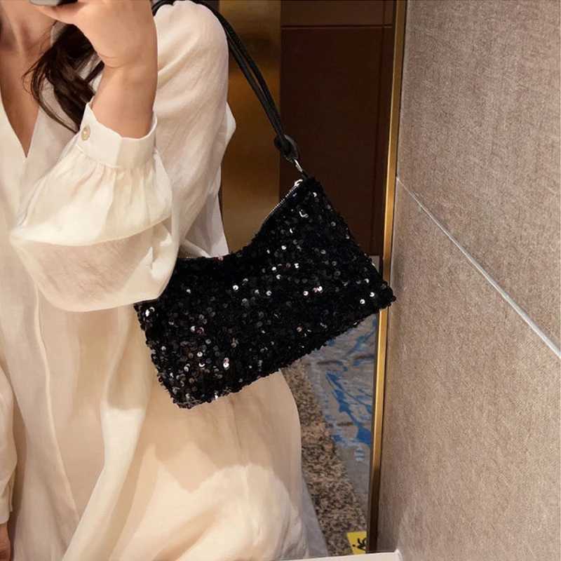 New Arrival Fashion womens bag shoulder bag sequin cross body bag simple solid color zipper womens holiday party handbag T250227