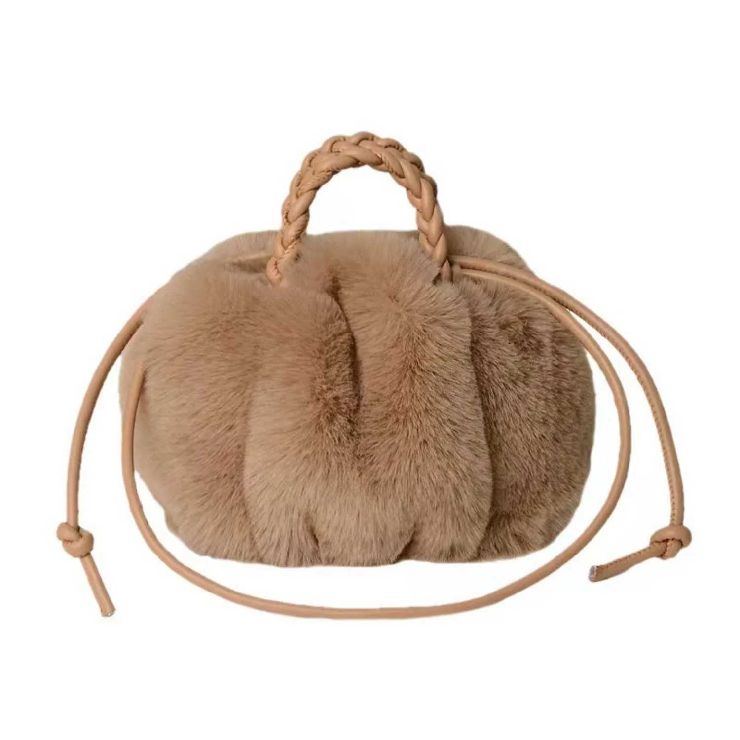 Womens Crossbody Pumpkin Plush Bags Womens New Tote Faux Plush Material Fi Niche Pleated Clouds BagsXJ250227