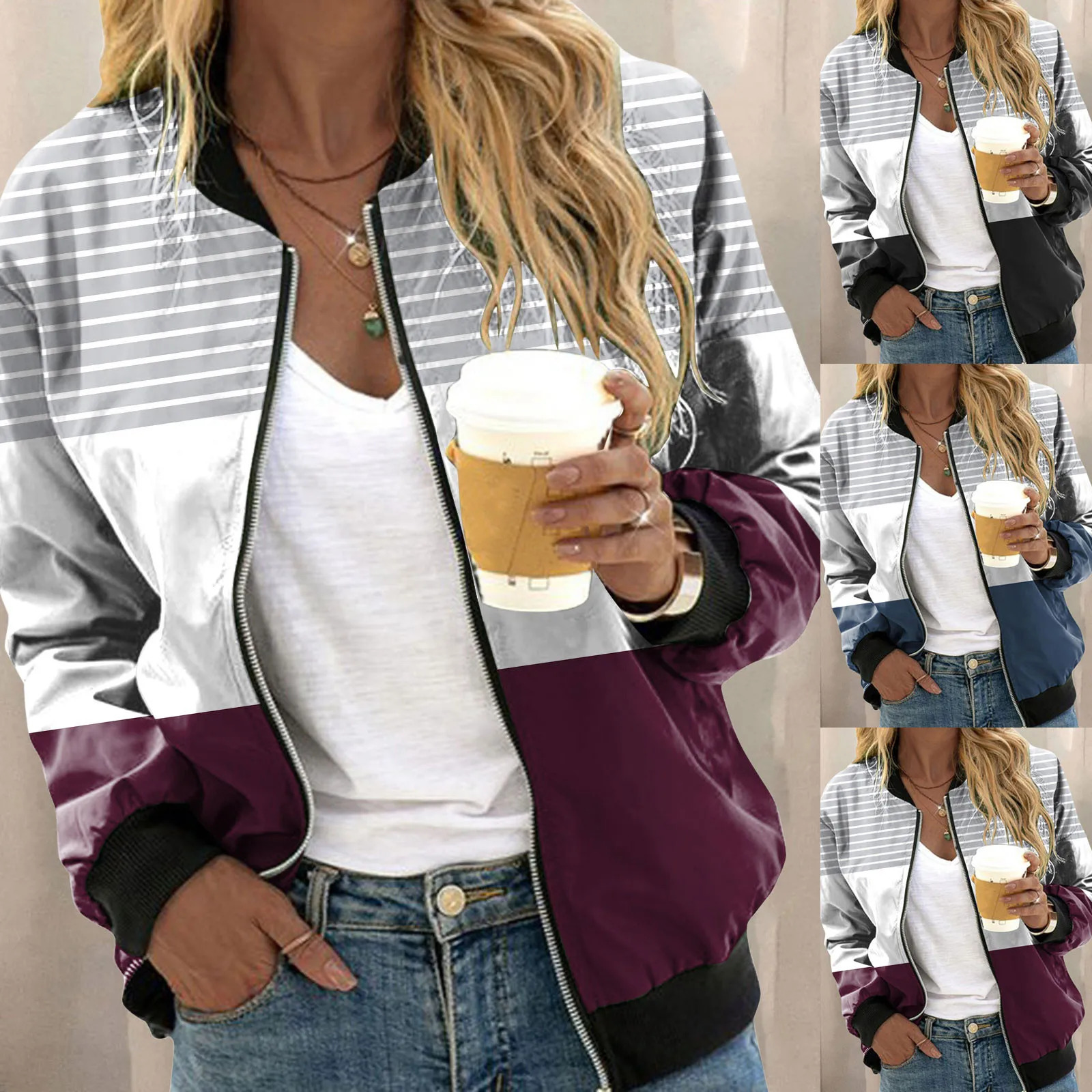 Womens Winter Jacket Outerwears Casual Daily Jackets Lightweight Zip Up Clothing 250227
