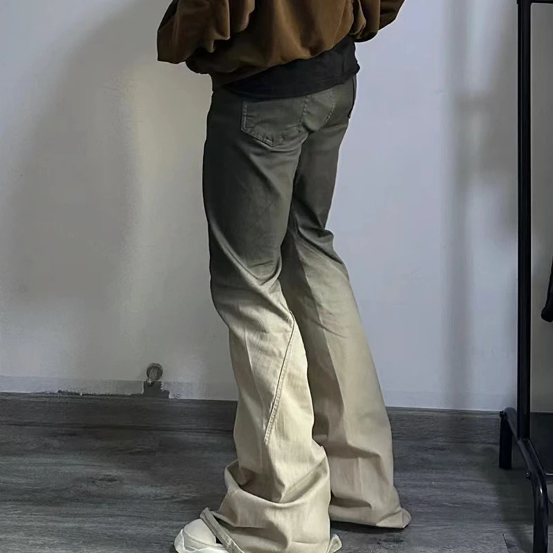 PFNW Dark Style Worn-out Vintage Washed Gradient Jeans Male High Street Niche Loose Boot Cut Mens Pants Chic 28W4551 250221