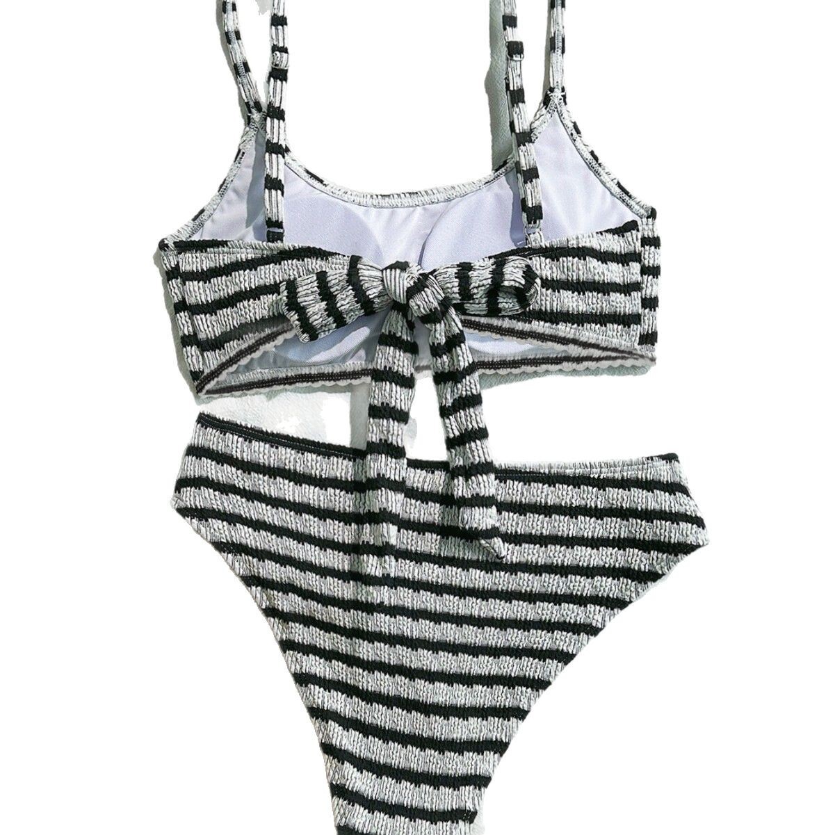 2025 new striped split bikini for women, high-end feeling, soaking in hot springs, durable lace up ins swimwear
