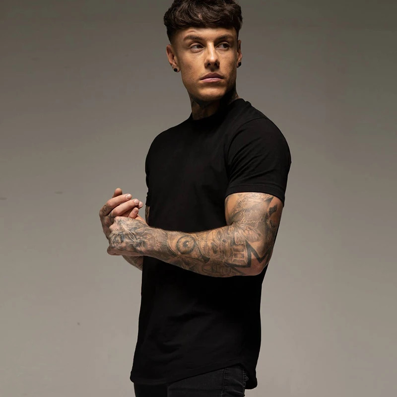 Plain Summer Workout Gym T-Shirt Mens Cotton Short Sleeves T Shirt Casual Tee Tops O-neck Streetwear Fashion Sports Clothing 250227