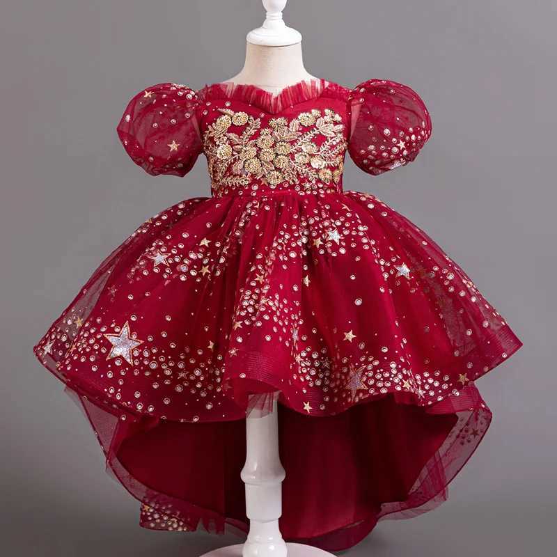 Girl's Dresses Kids Lace Dress Girls Sleeveless White Dresses Summer Puffy Trailing Skirt Birthday Party Flower Girl Evening Dress Y250227P85M