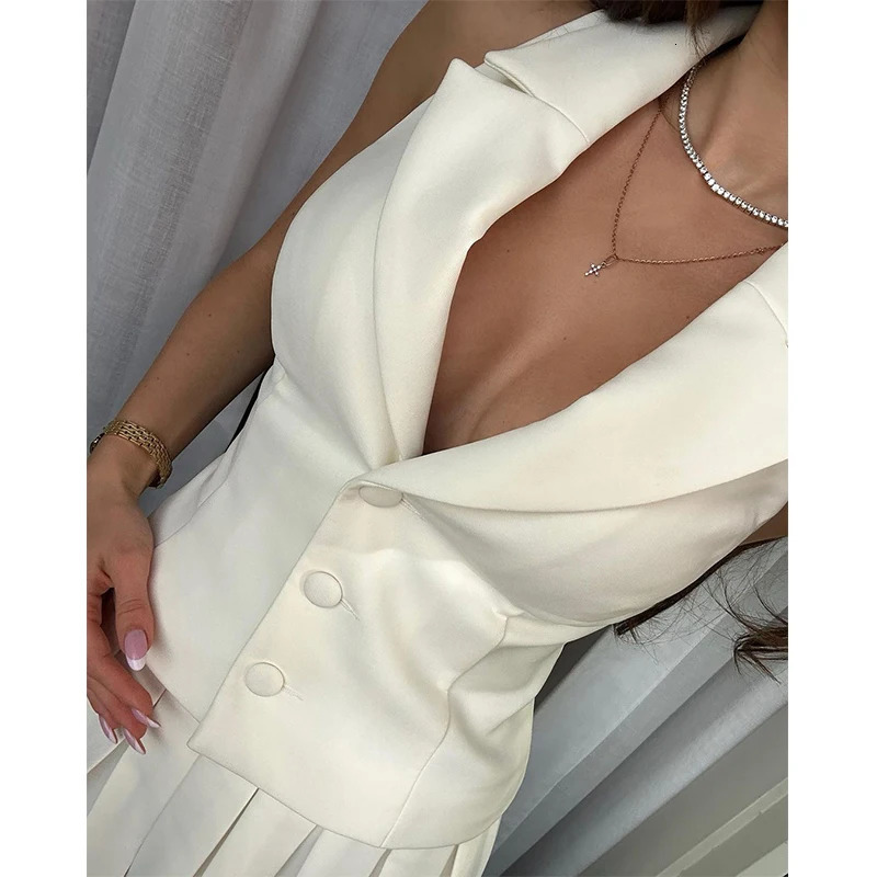 WhereMery Temperament Y2K Solid Slim Women Set Button V-neck Tight Vest With Mini Pleated Skirt Streetwear Spring Two-piece Sets 250226