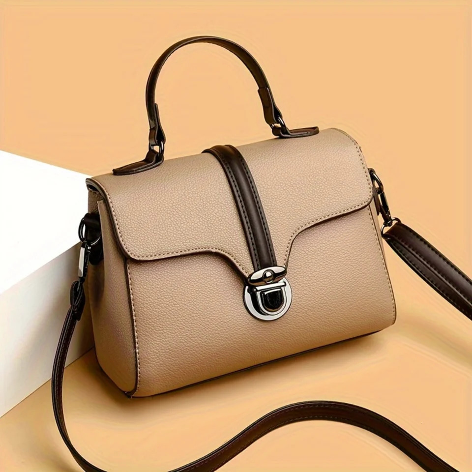Ship from US Color Contrast Mini Handbag Women PU Leather Crossbody Bag Turn Lock Flap Purse 250227FBB