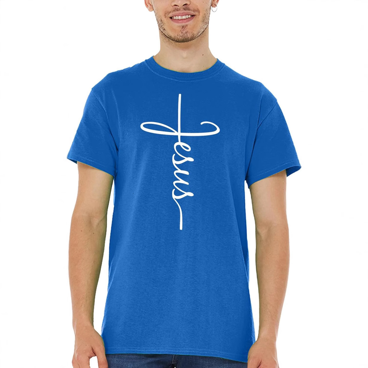 Designer Trendy Versatile 2025 Summer Men's Cross Pattern T-shirt New Casual Style Short Sleeve