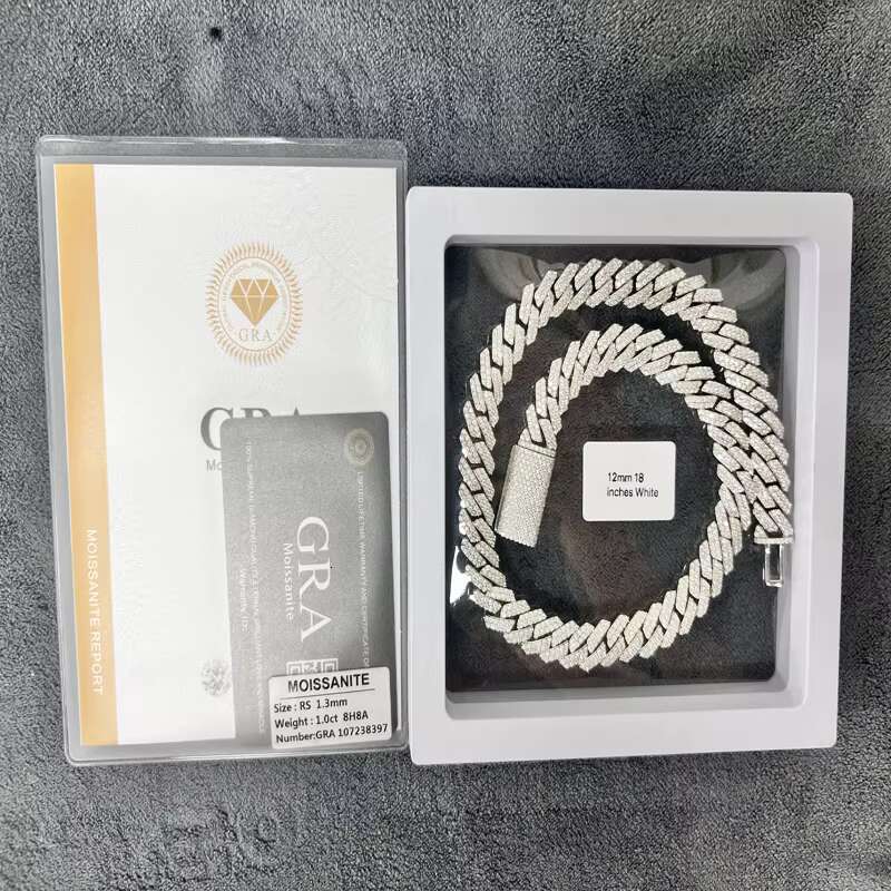 Tight Design Hip-Hop Mens 12Mm -20Mm Pure Sier VVS Moissanite Heavy Chilled Cuban Chain Necklace