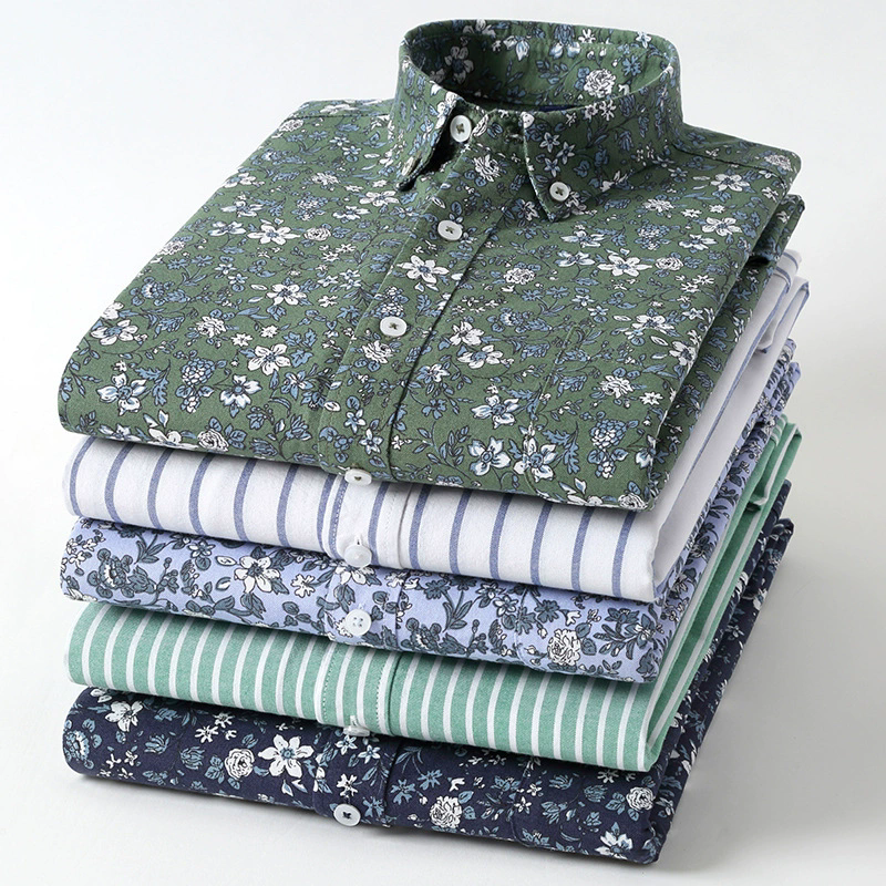 Men's Casual Shirts Printed Cardigan Shirt Cotton Oxford Long Sleeve Lapel Leisure Trend Youth Retro Shirts PLus Size XXXXL Small Floral Tops