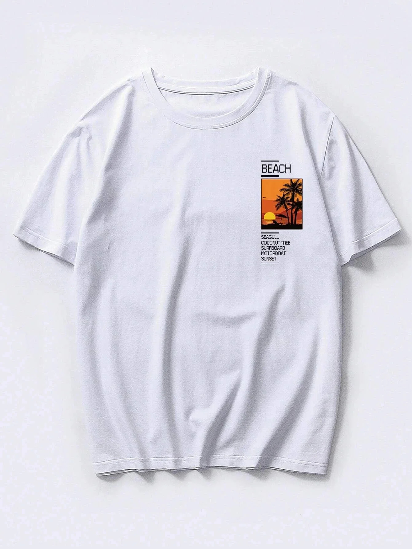 Mens 100% cotton summer loose Coconut Tree Sloan Graphic printed slim fit casual sports round neck short sleeved T-shirt top 250226