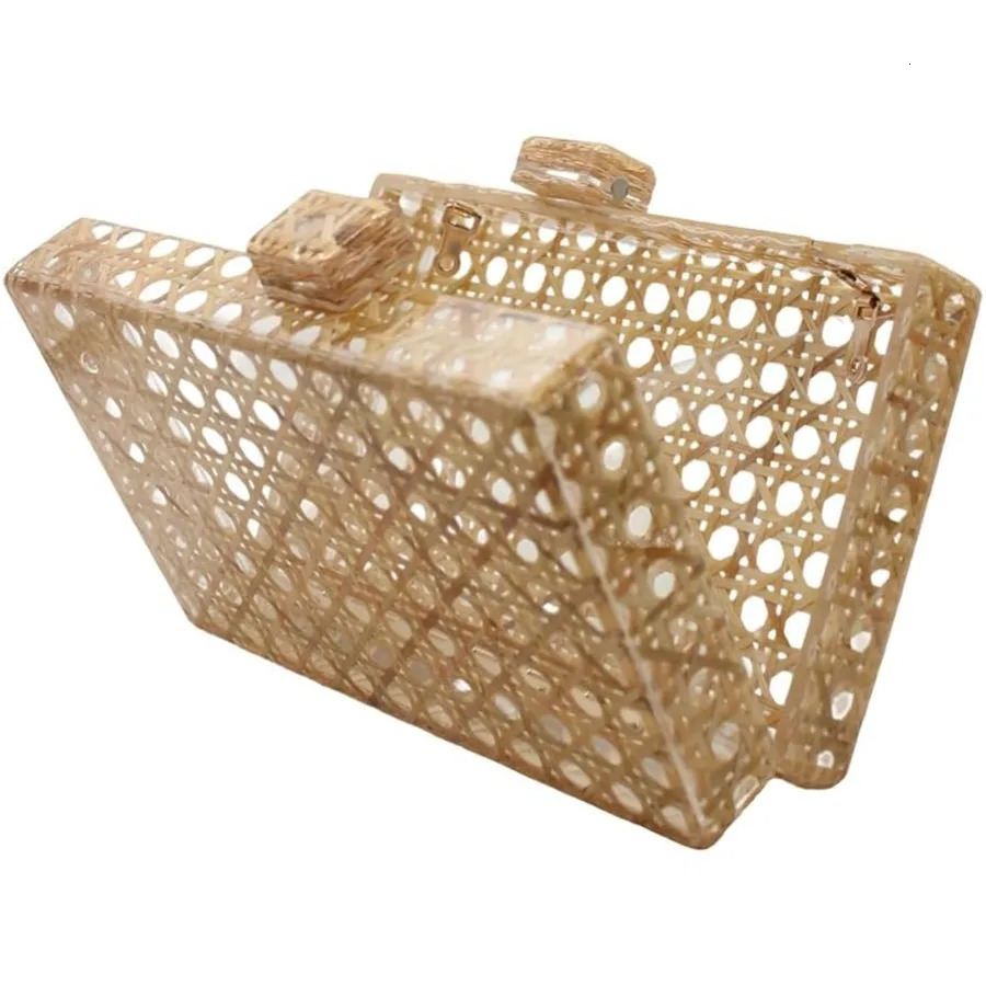 Ship from US Womens acrylic handbag Rattan womens square box cross shoulder bag 250227FBB