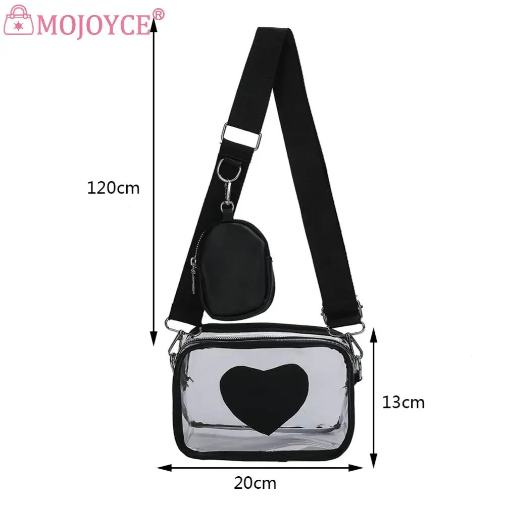 Transparent PVC Female Tote Bag Fashion Love Small Clear Phone Bag Casual Waterproof Adjustable Strap Simple for Adult Teenagers 250221