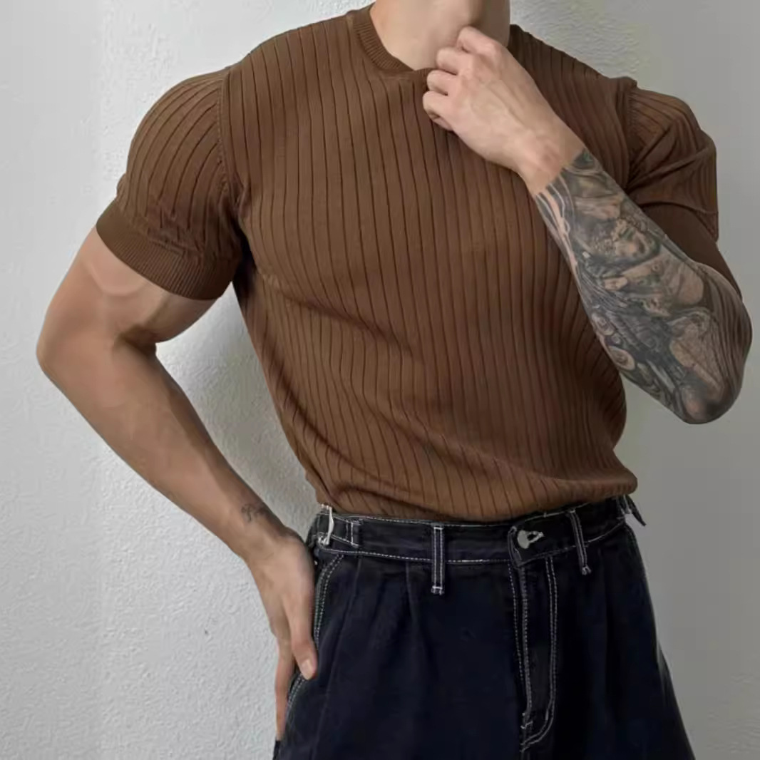 Designer Fashion High-end Summer Knitted Shirt Breathable Casual Short Sleeved Light Mature Men's T-shirt Top