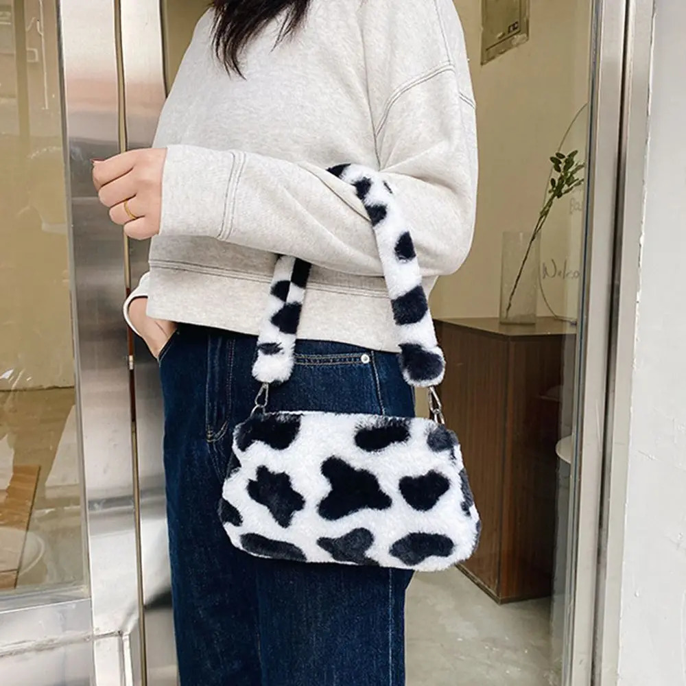 Womens Casual Shoulder Bag Animal Print Leopard Plush Lady Underarm Female Messenger Crossbody Bags 250221