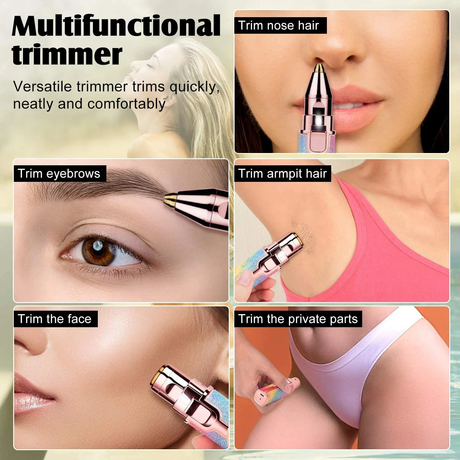 Portable 2 IN 1 Women Epilator Electric Painless Hair Remover Lady Shaver Eyebrow Shaper Leg Armpit Bikini Body Trimmer 250224