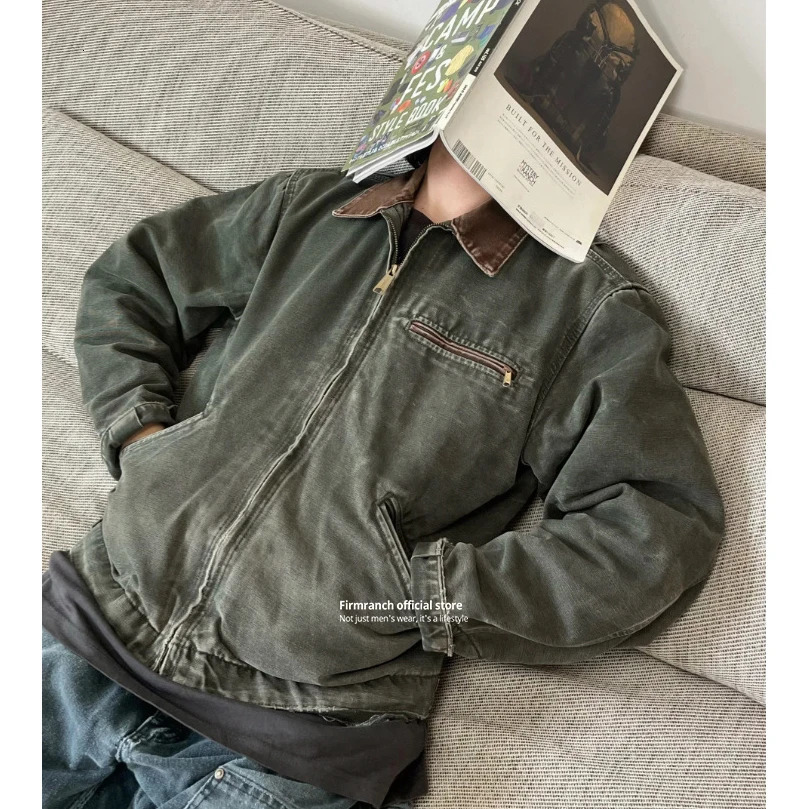 Spring And Autumn American Wash Do Old Detroit Cargo Jacket For Men Women Casual Cotton Canvas Coat With Plaid Inner 250225