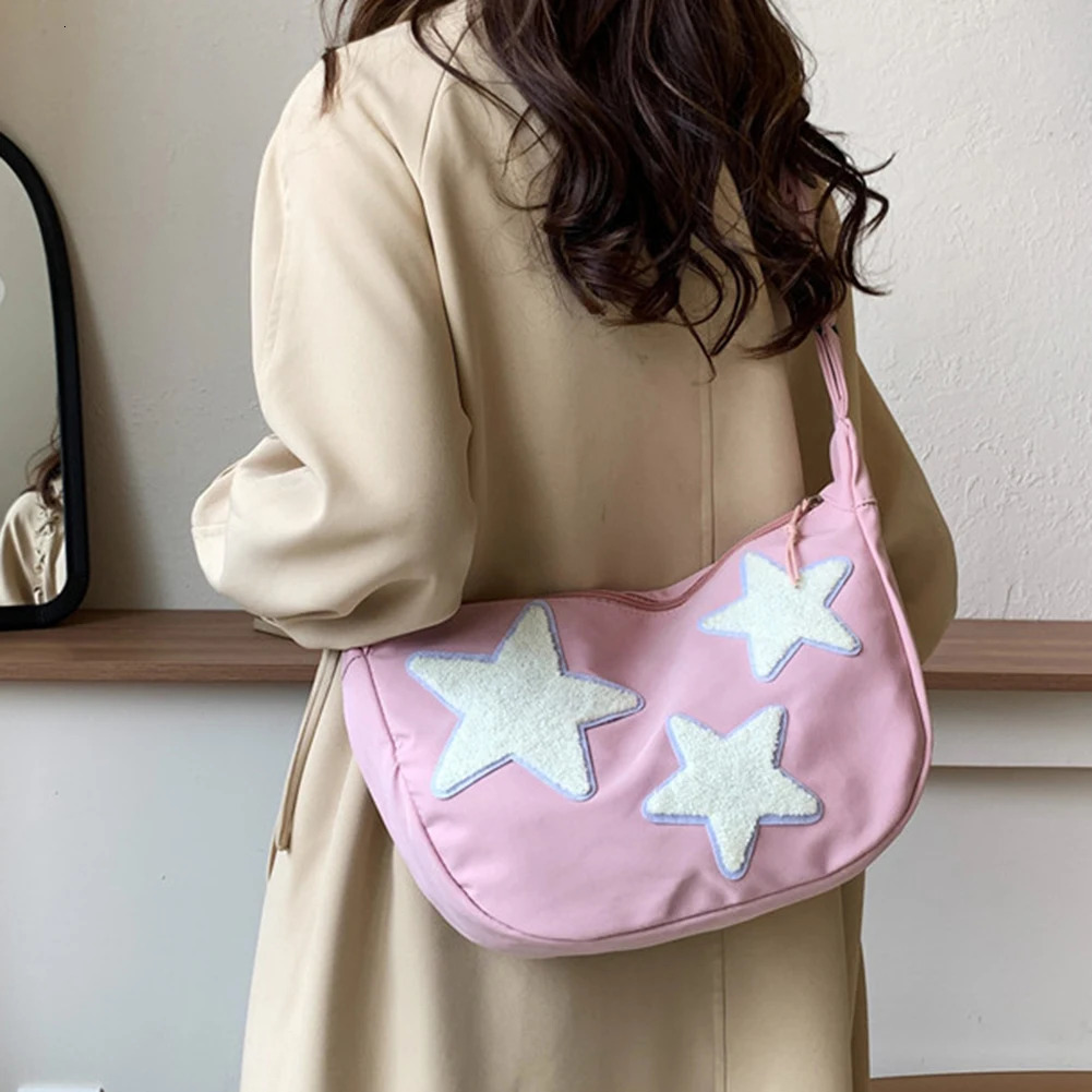Ship from US Lady Simple Large Capacity Shoulder Bag Women Star Pattern Corduroy Crossbody Casual Tote Girl Travel School Bookbag Handbag 250227FBB