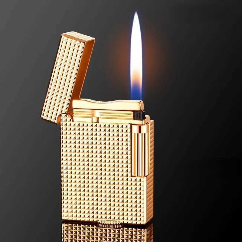 Derui finely carved texture side-sliding grinding wheel gas lighter metal stylish elegant high quty mens holiday gift W250227