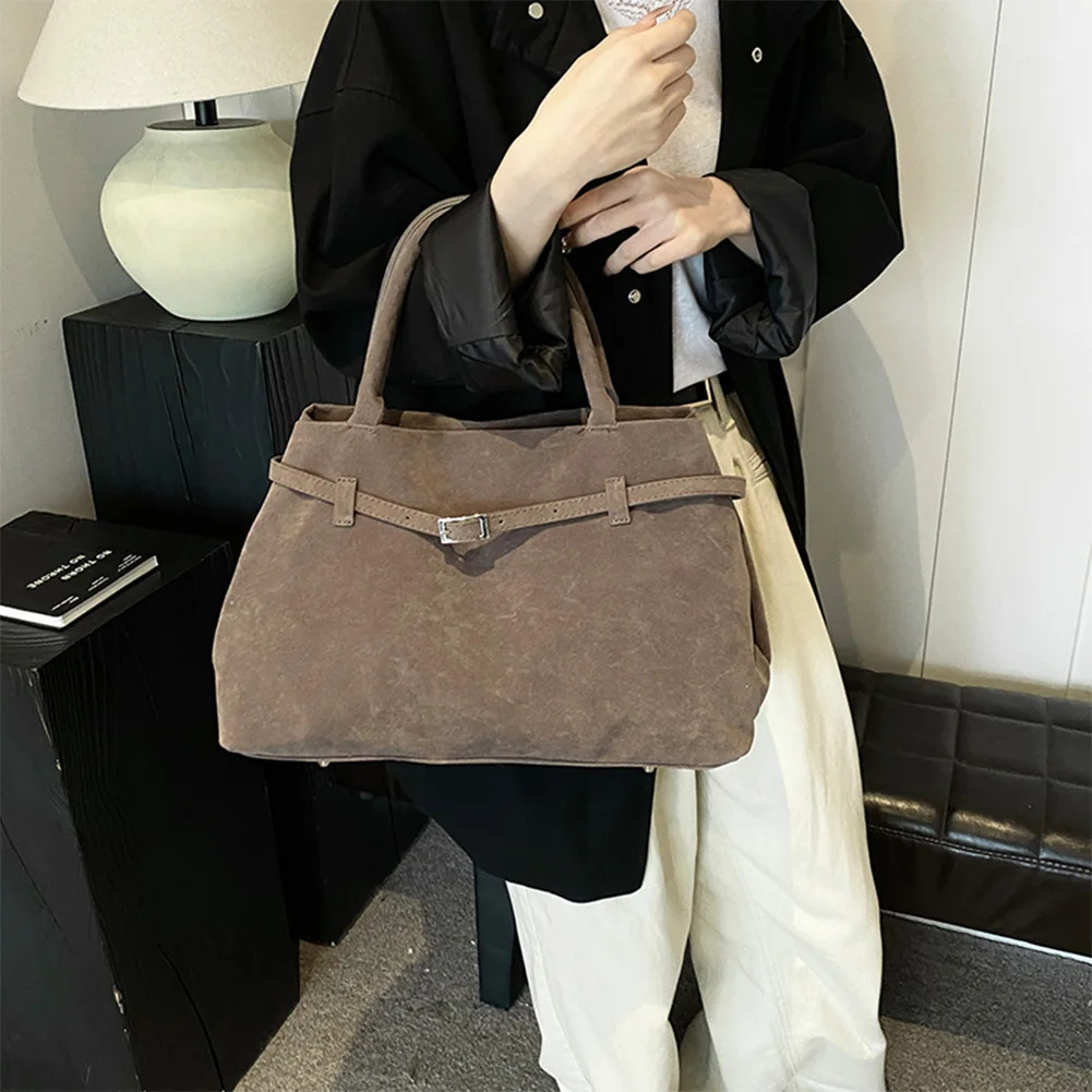 Ship from US Buckle Decorative n Faux Suede Handbag Women Shoulder Casual Tote Crossbody Bag Large Capacity Fashion Classic Versatile 250227FBB