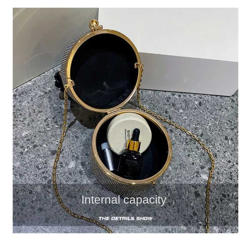 Shoulder Bag Crossbody Bags for Women Cluh with Rhines Bucket Womens Fi 2023 Shining Metallic Messenger HandbagsXJ250227