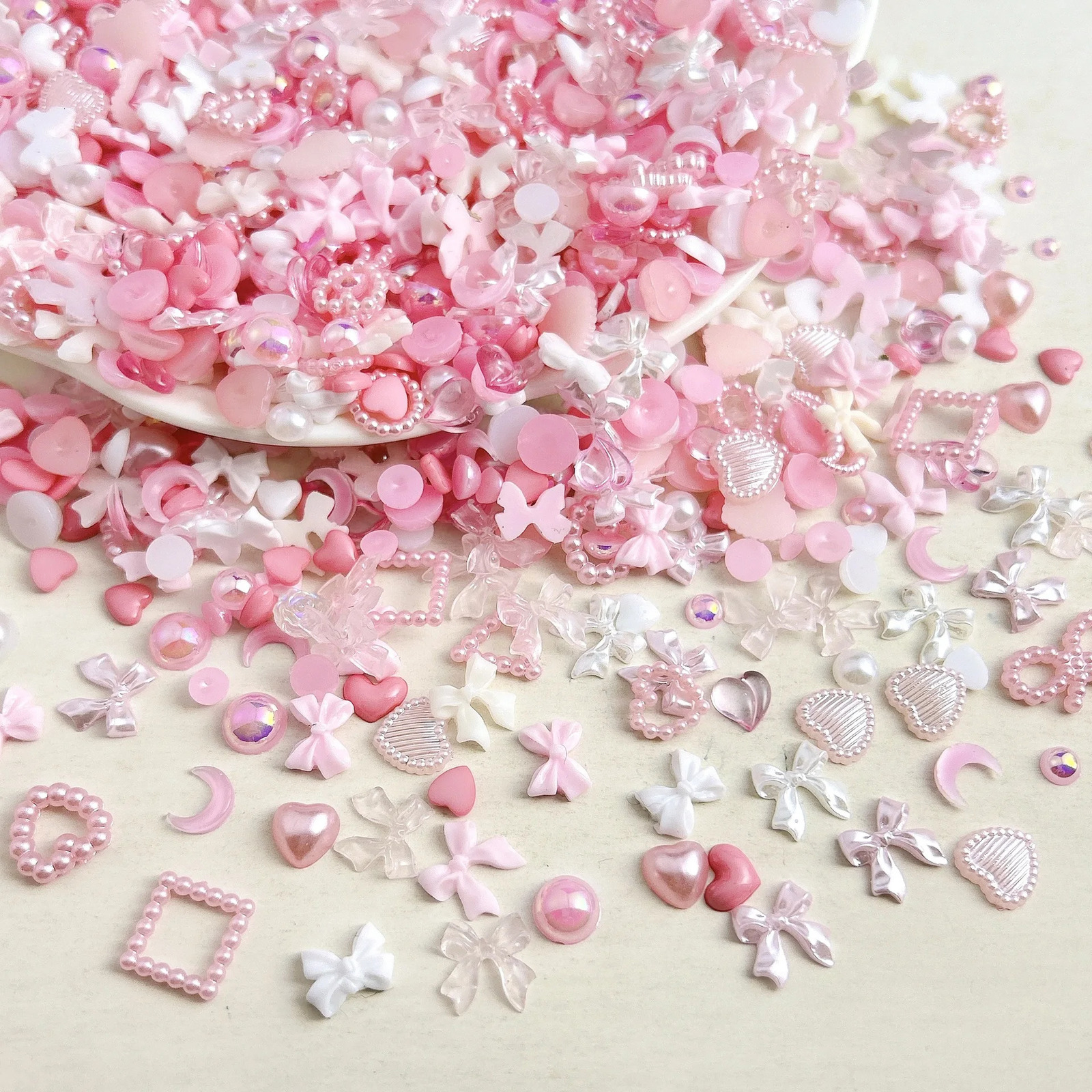 50PCS Pink series Mixed n 3D Arcylic Nail Art Decorations Charms Exqusite Acrylic Jewelry only DIY Accessories 250217