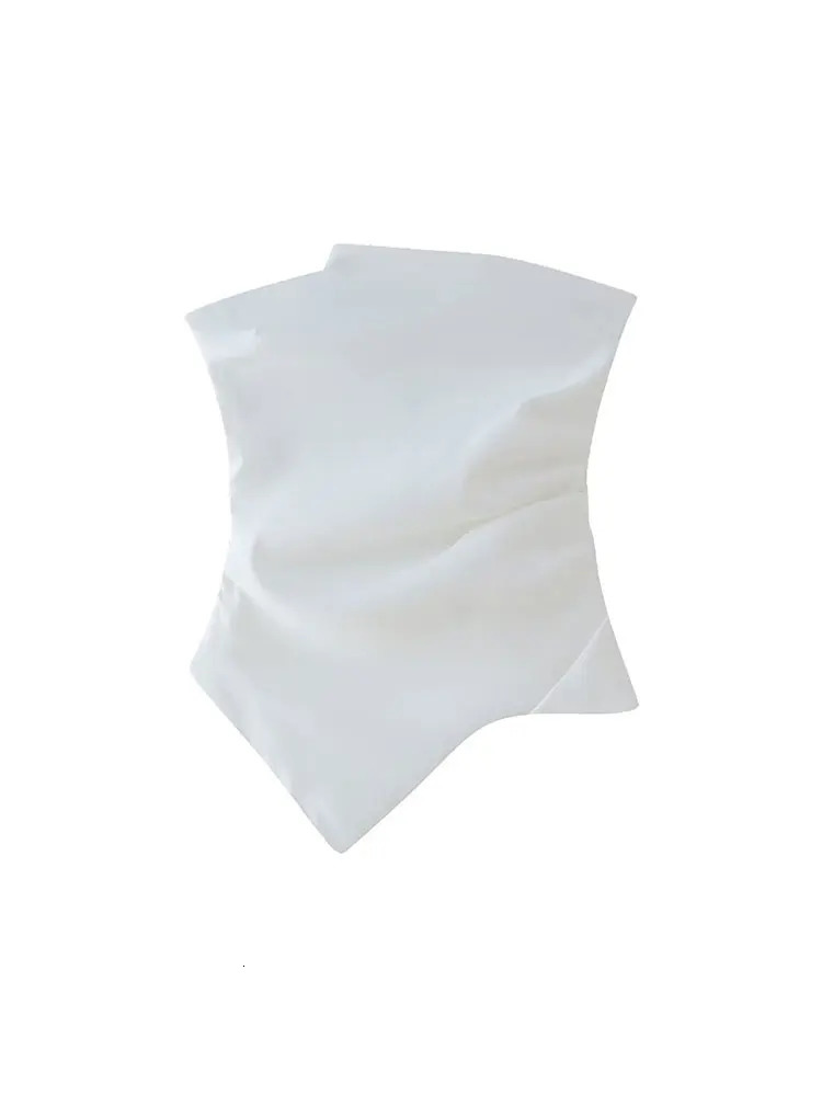 TELLHONEY Womens Fashion Strapless Fold Asymmetric Top Casual Slim Side Zipper Solid Color 250226
