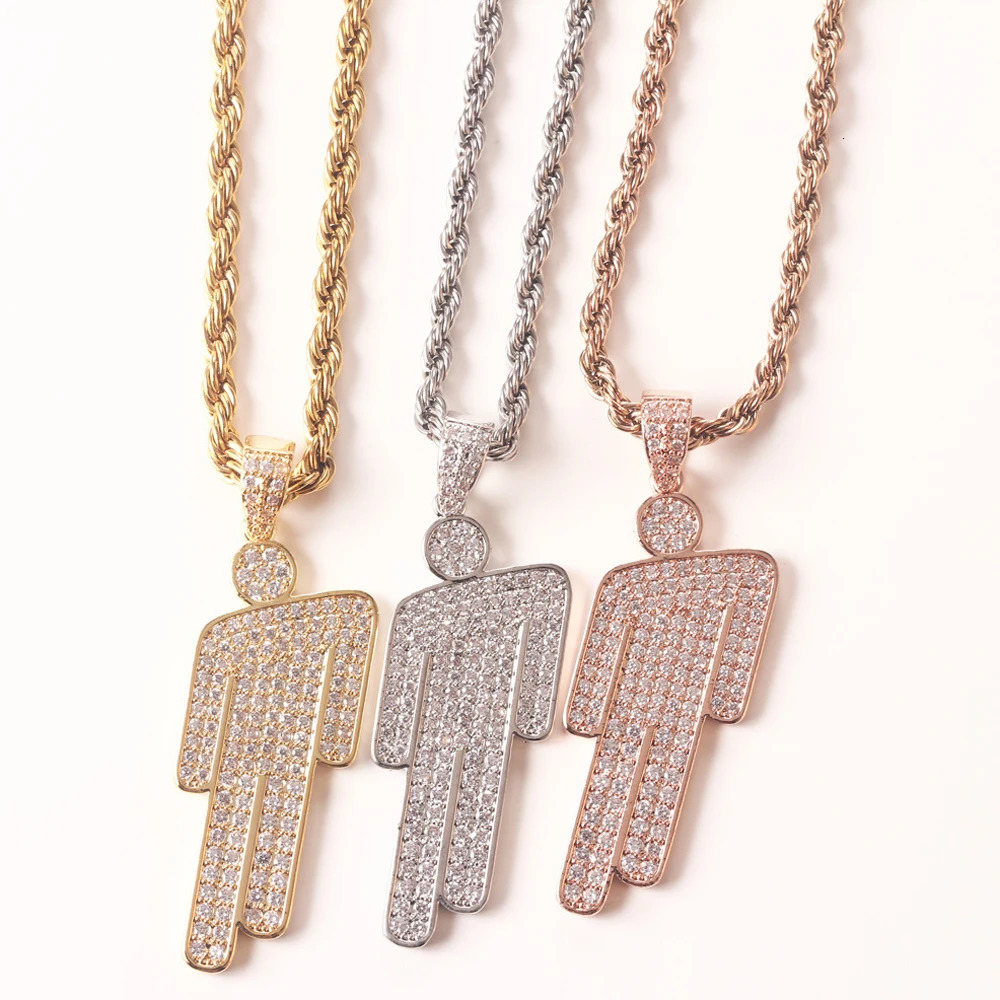 Hip Hop NecklaceStainless Steel Round Head Zircon Couple Pendant NecklaceSkew Head Pendant Full of Zircon Chaoren Necklace 250227