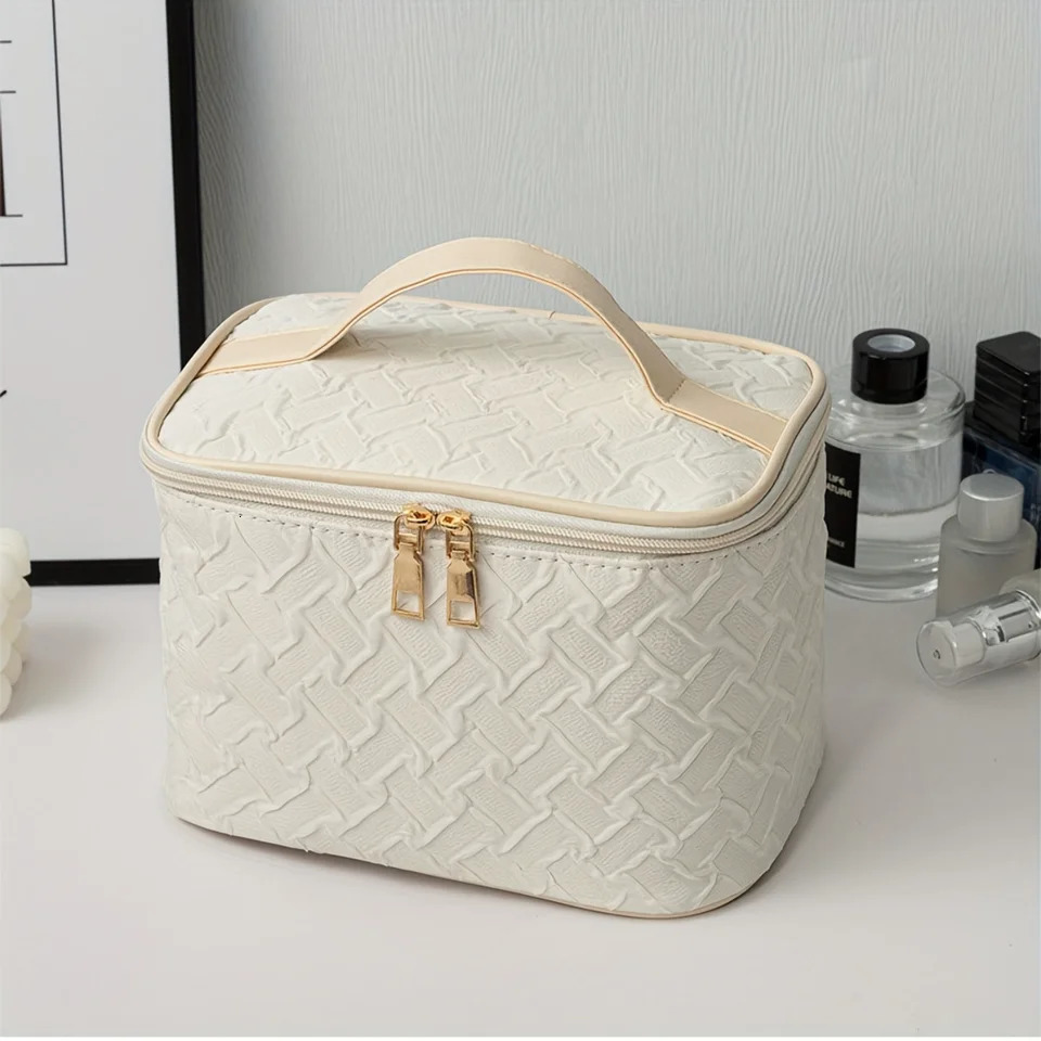 Ship from US White premium large capacity portable travel makeup bag multifunctional organizer corrosionresistant handheld square B 250227FBB