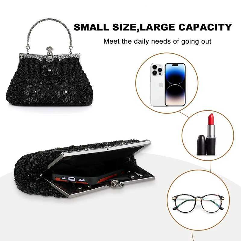 New Arrival Women Embroidered Beaded Sequin Evening Handbag Vintage Shoulder Bag Purse for Wedding Bridal Prom Party Elegant Top Handle Bag T250227