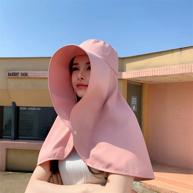 Womens Summer Sun Hat with Extra Wide Brim Foldable Polyester Sunshade Cap for Shoulder Protection Adjustable Fit 250218