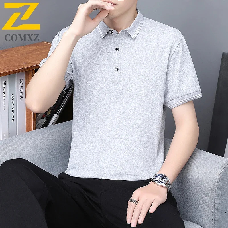 2025 Short Sleeve Mens Minimalist Pure Cotton Popsicle Cotton Selling POLO Shirt Business Casual Breathable Male T-shirt 250224