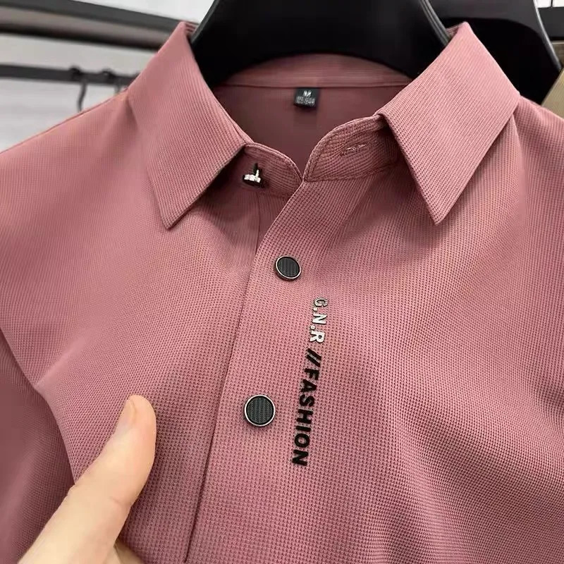 High end ice silk short sleeve polo shirt mens summer fashionable printed casual T-shirt comfortable cool golf top 250225