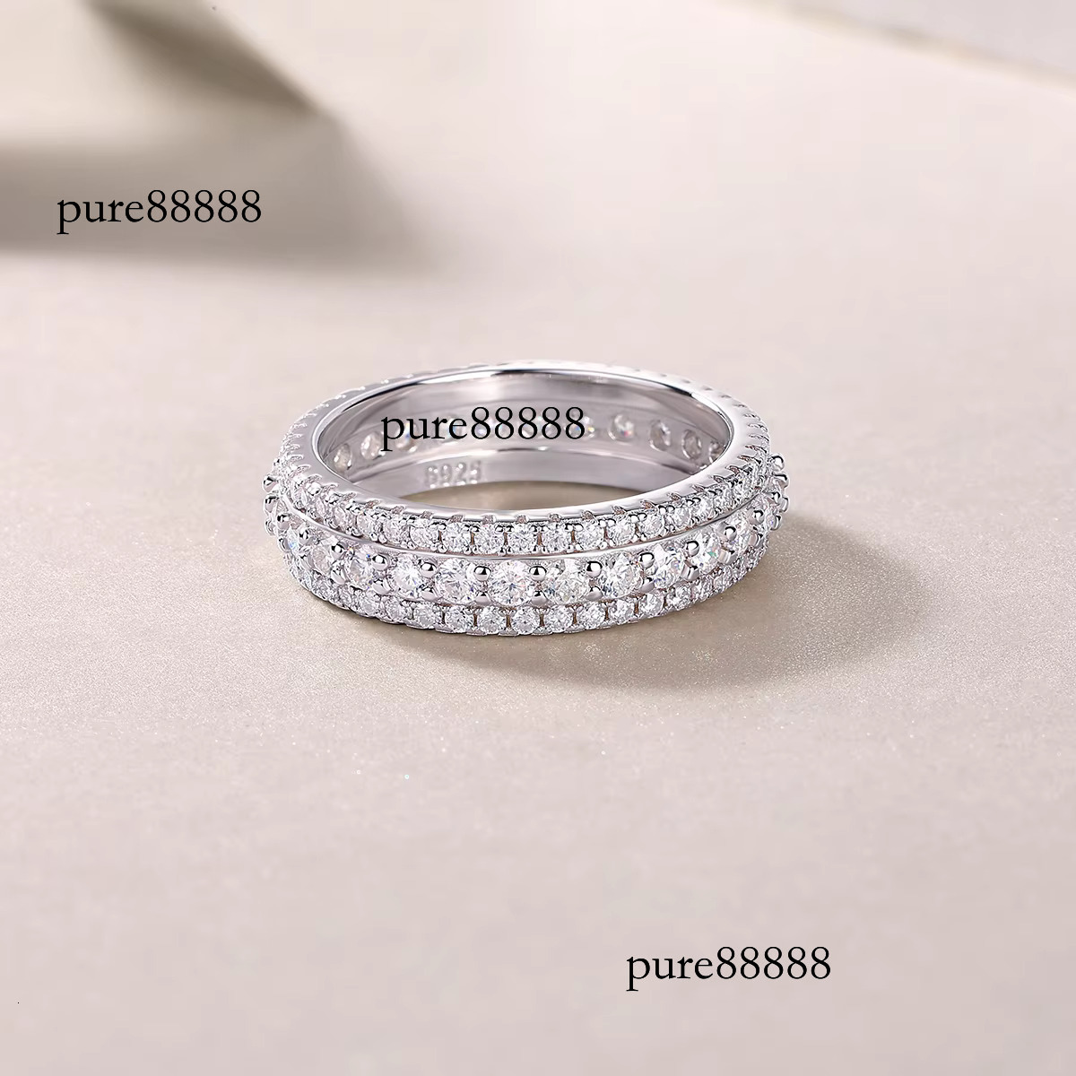 urious 3-Row Moissanite Eternal Ring: Pointed and Paving Set in Pure Sier Flat Palace Band