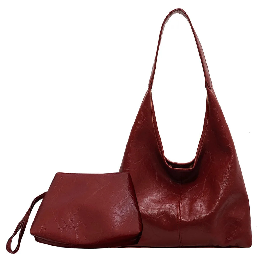 Ship from US Womens Leather Shoulder Bag Fashion Tramp and Clutch Casual 2piece Handbag Set Backpack 250227FBB
