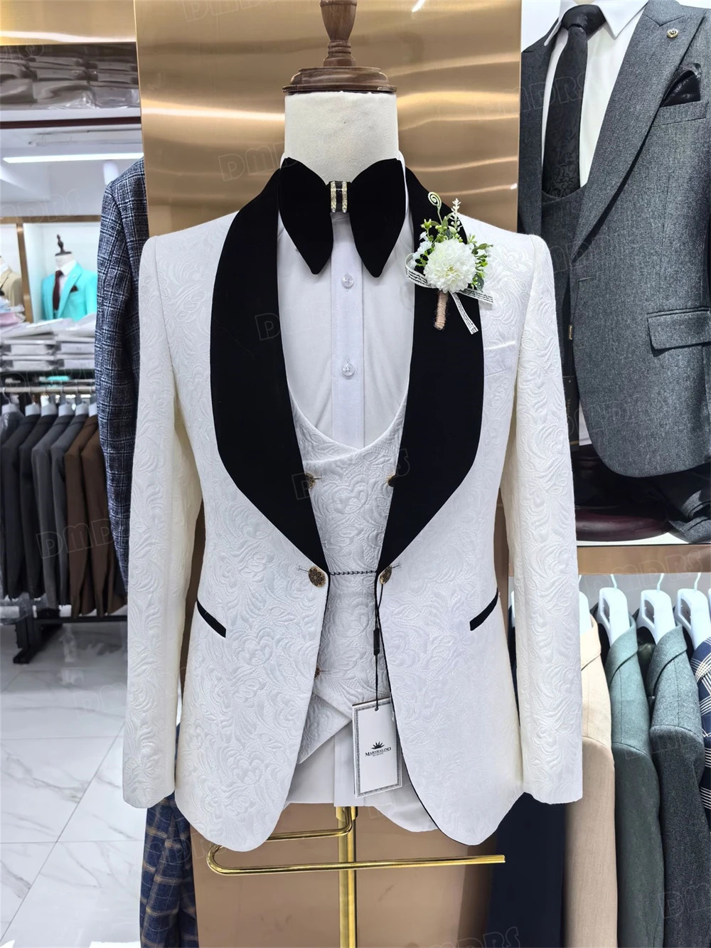 Fashion Paisley Mens 3 Pieces Formal Suit Set Blazer Vest Pants Wedding Groom Suits Man Dinner Engagement Tuxedo For Men 250224