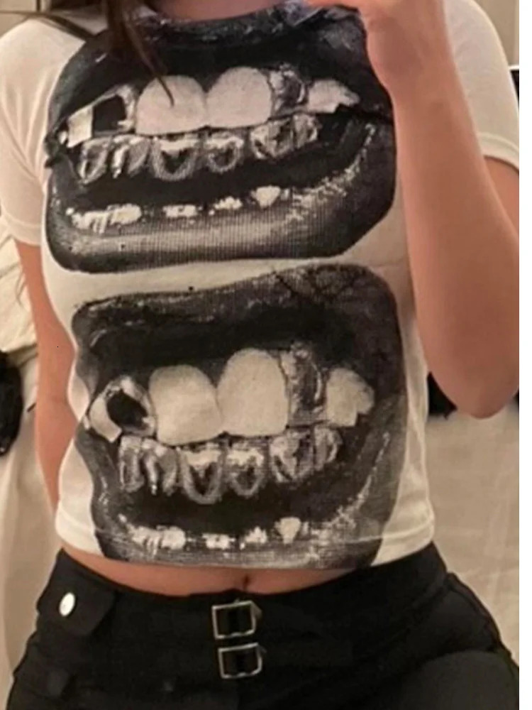 Punk Y2K Short Sleeve Top Gothic Street T-shirt Womens Leisure Basic T-shirt Womens Summer Top E s Gothic EMO 250227
