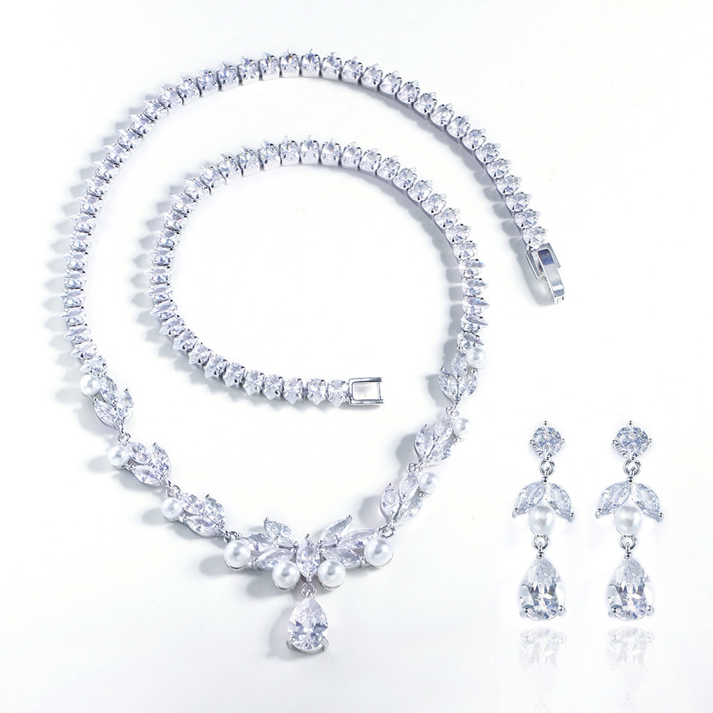 Choucong Ins Top Sell Wedding Jewelry Sets Luxury 18K White Gold Fill Water Drop 5A Cubic Zircon CZ Diamond Gemstones Women Dangle Earring Flower Pend