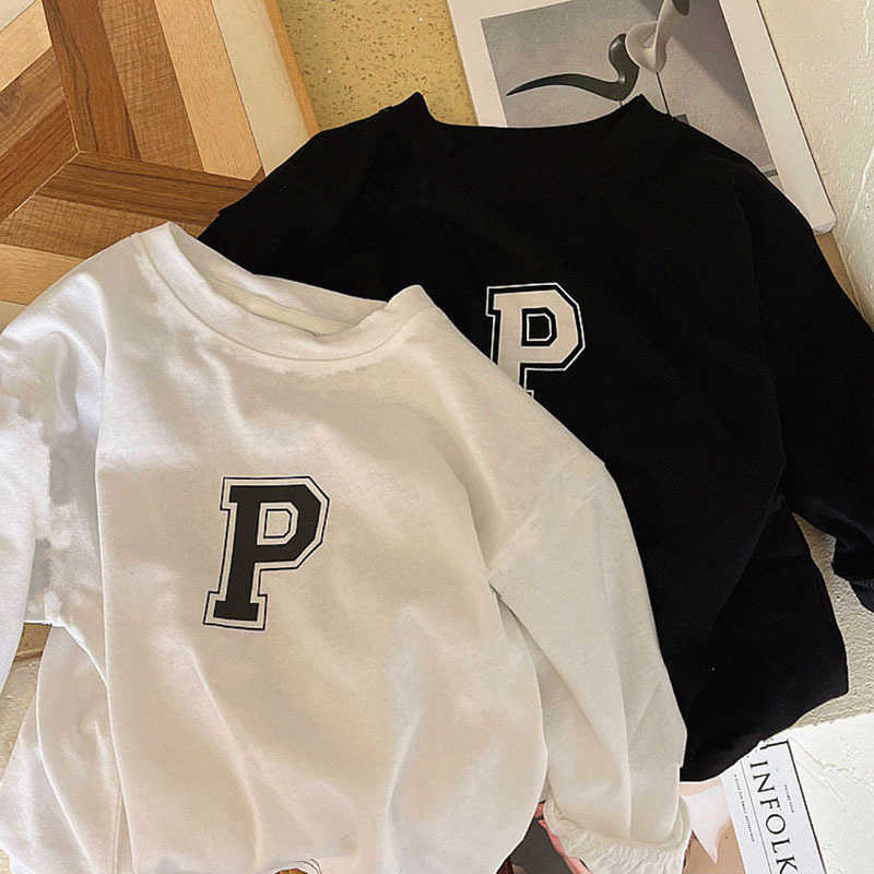 T-shirts Cotton boys T-shirt long sleeved autumn clothes childrens letter printed top womens baby base shirt spring and autumn childrens clothingY2502