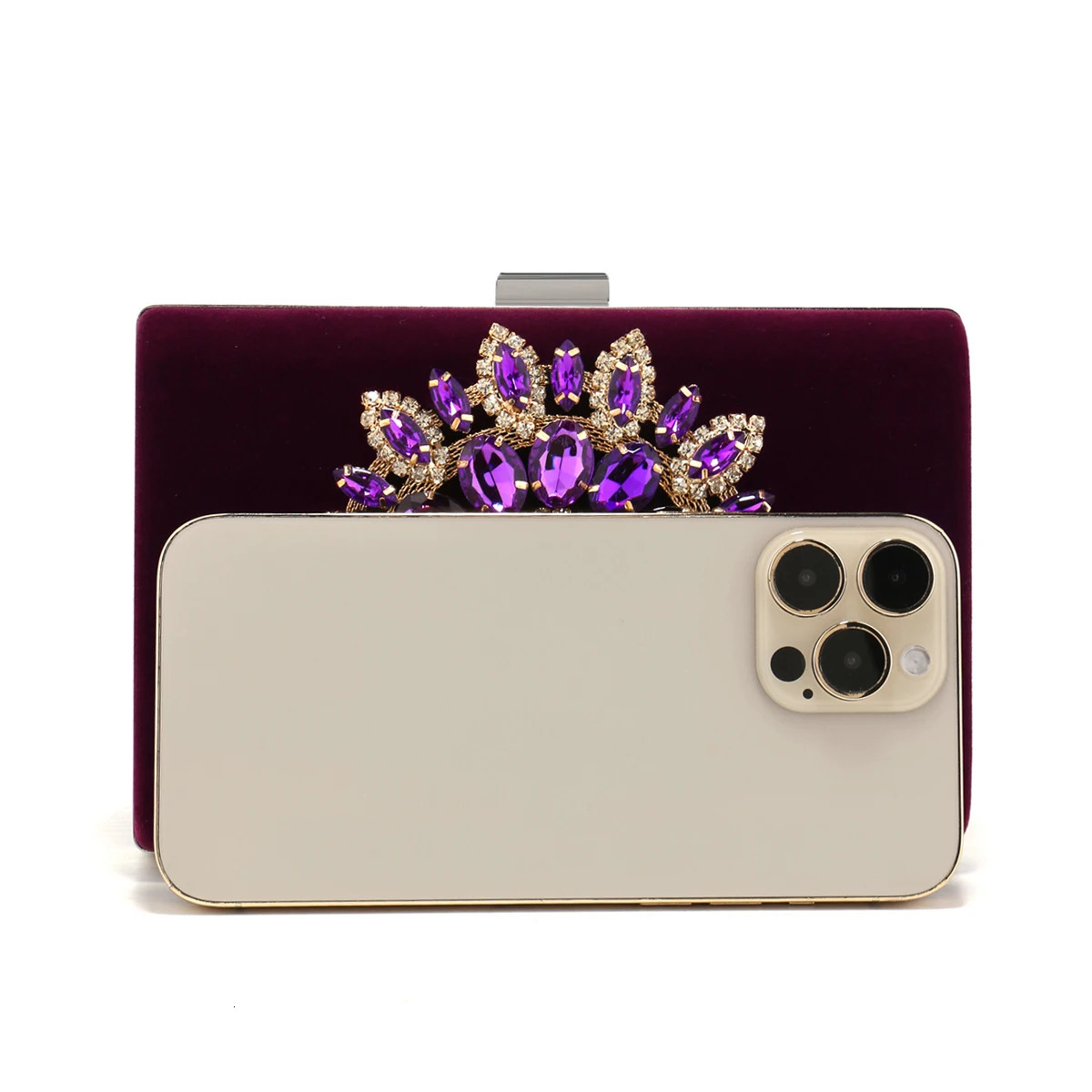 Purple Color Women Evening Bags Flower Rhinestones y Clutch Bag Velvet Flap Fashion n Party Event Diamonds Shoulder Ch 250226