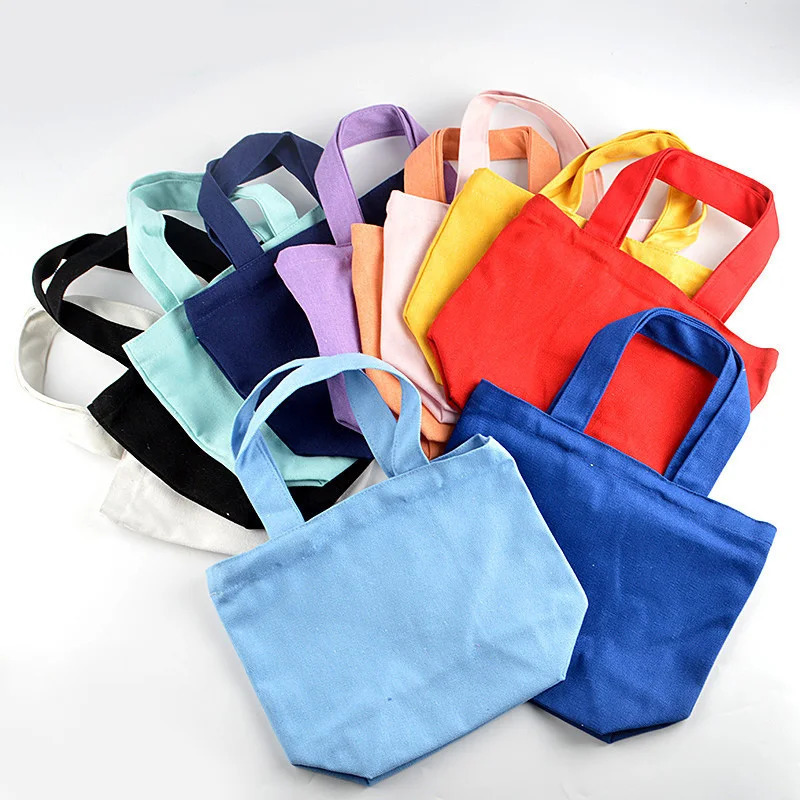 Canvas Bag Simple Women Shoulder Foldable Picnic Pouch Small Tote Black Shopper Large Capacity Student Lunch Box Solid Color 250221